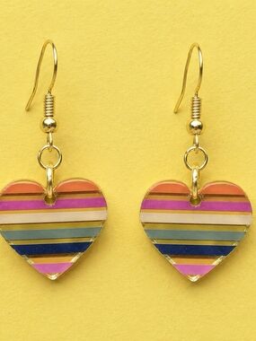 Rainbow Heart Acrylic Dangle Earrings | Colorful Lightweight Festival Earrings